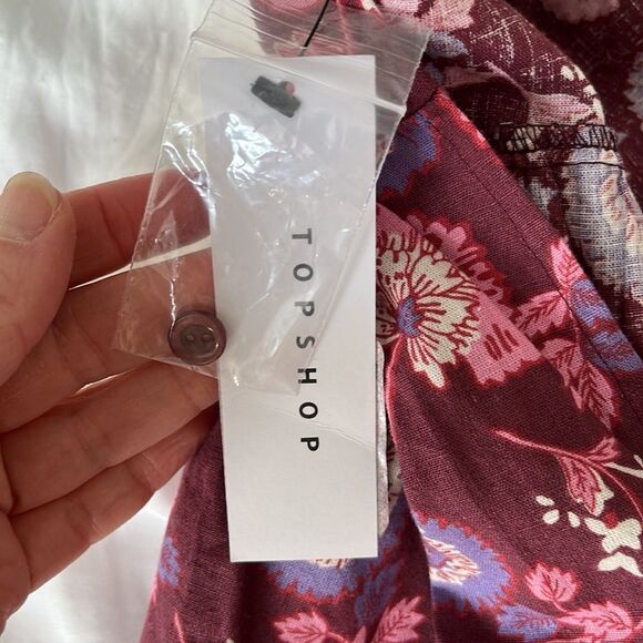 Topshop Floral Print‎ Long Sleeve Minidress Dress Women's 6 Red Mini Dress - Picture 8 of 11